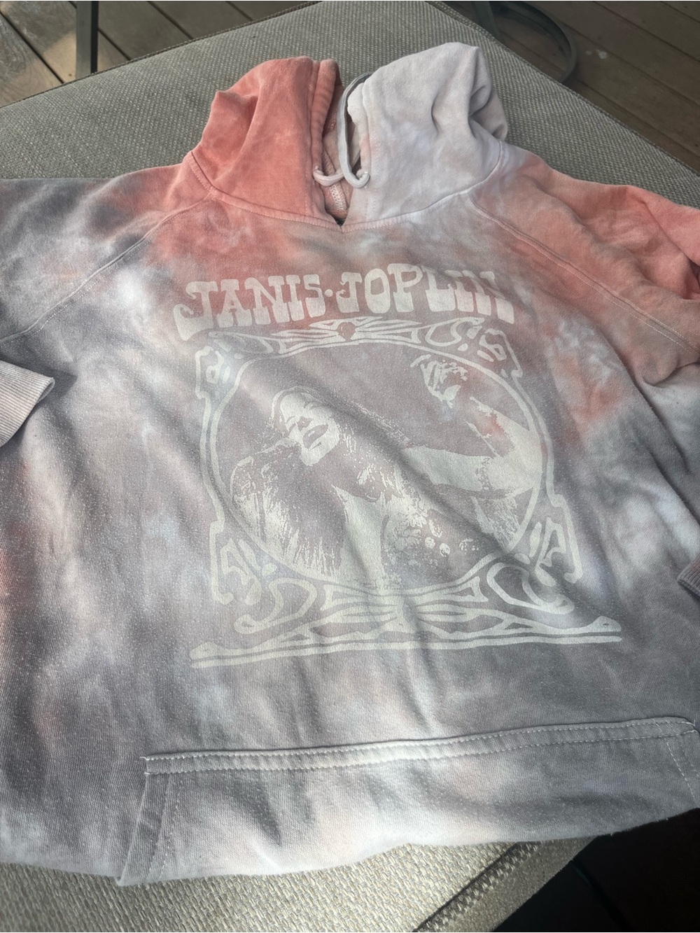 Janis Joplin Tie-Dye Pullover Hoodie - peach, Gray and white - Picture 2 of 5